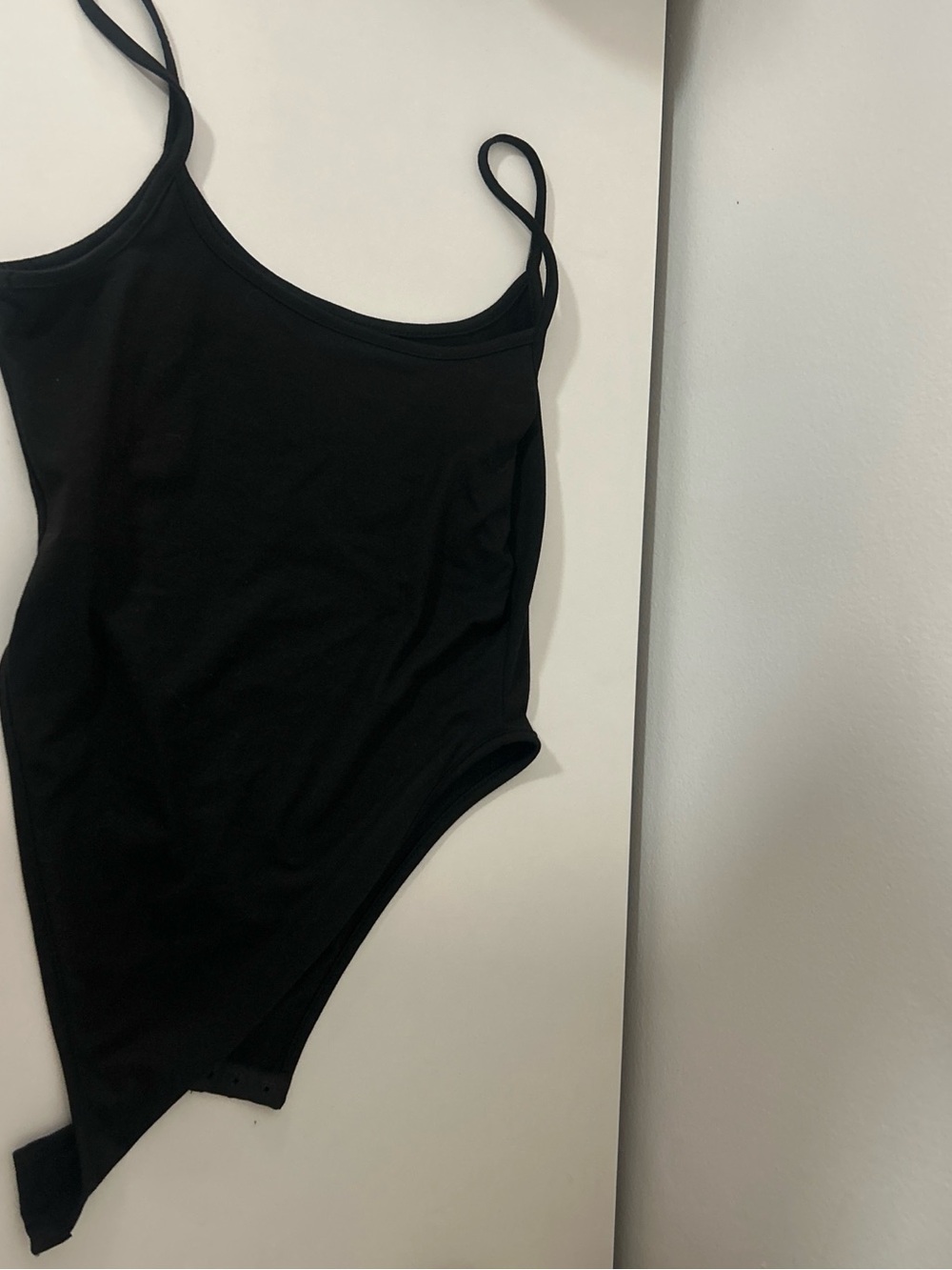 Black Asymmetrical Bodysuit with Thin Straps